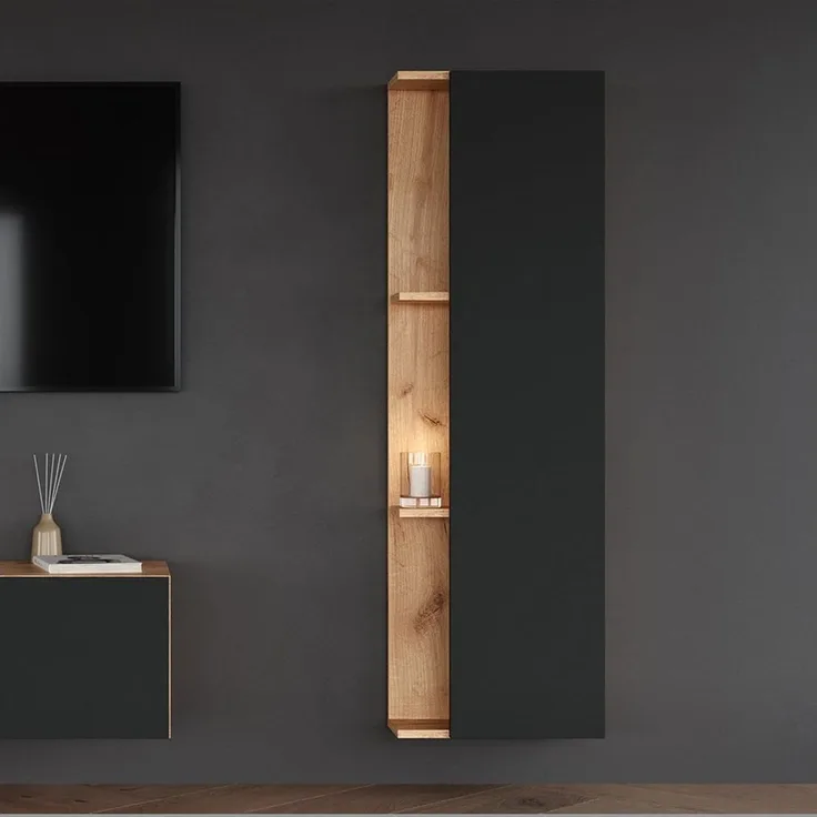 Planetmöbel Hochschrank LUX Seitenschrank 40 cm Gold Eiche / Anthrazit