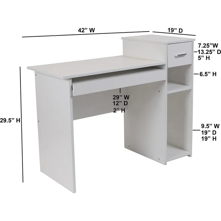 Flash Furniture Highland Park Computertisch mit Regalböden und Schubladen, Weiß – Bild 3