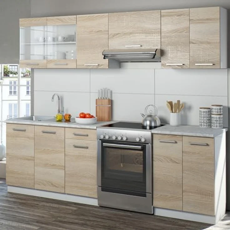 Vicco Küchenzeile 'Raul', Küchenblock in Sonoma Eiche und Weiß, modular, 240x82x60 cm, Holzwerkstoff, ohne Geräte – Bild 2