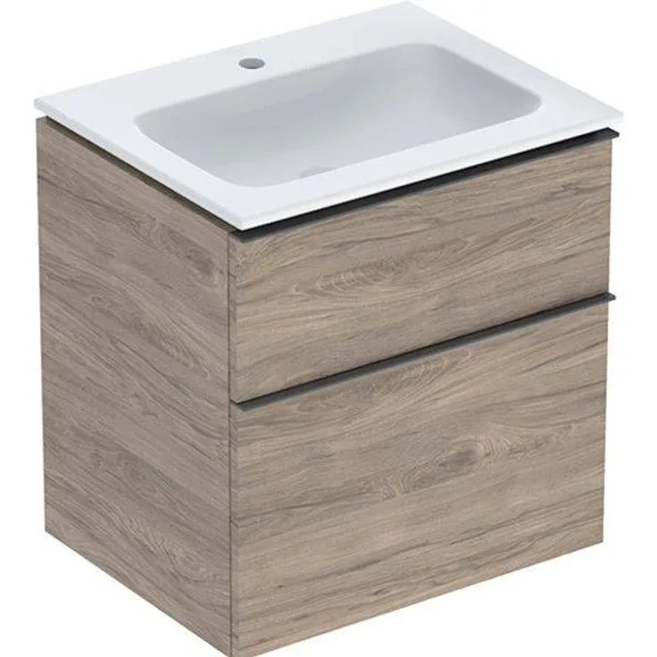 Geberit iCon Set Möbelwaschtisch mit Unterschrank, 2 Schubladen, Wandmontage, 60x63x48 cm, feuchtigkeitsbeständige Holzspanplatte, 502331