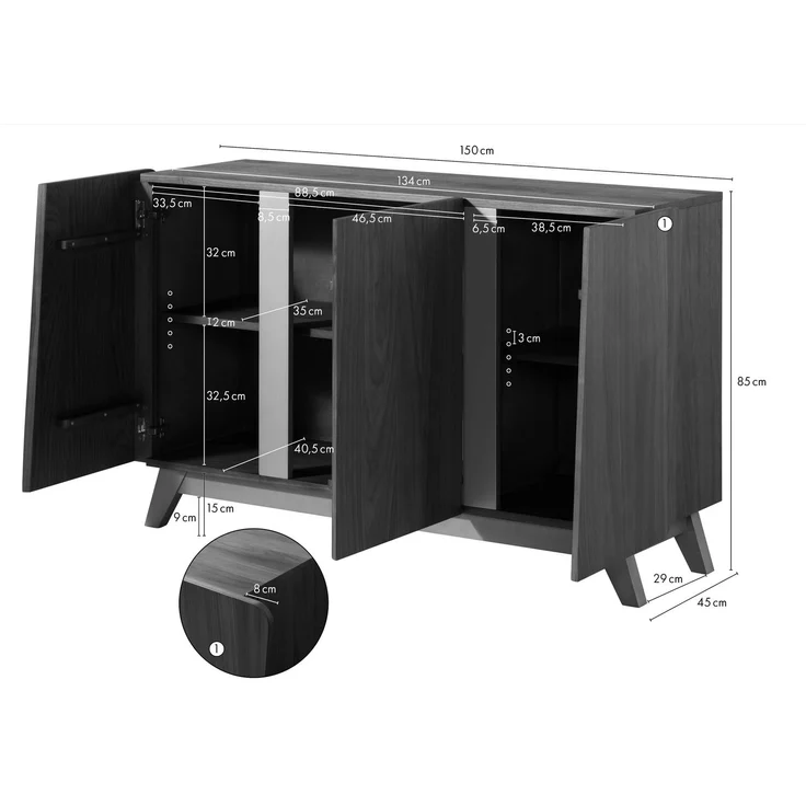 Sideboard Nussbaum-Echtholzfurnier 150 x 45 x 85 braun lackiert BUTTERFLY #108 – Bild 8