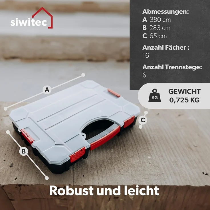 siwitec Sortimentskasten 3 x Sortimentskasten, 16 Fächer, 6 anpassbaren Trennstege, Sortierbox, (3 St), Anpassbar, Verschließbar, Stapelbar – Bild 2
