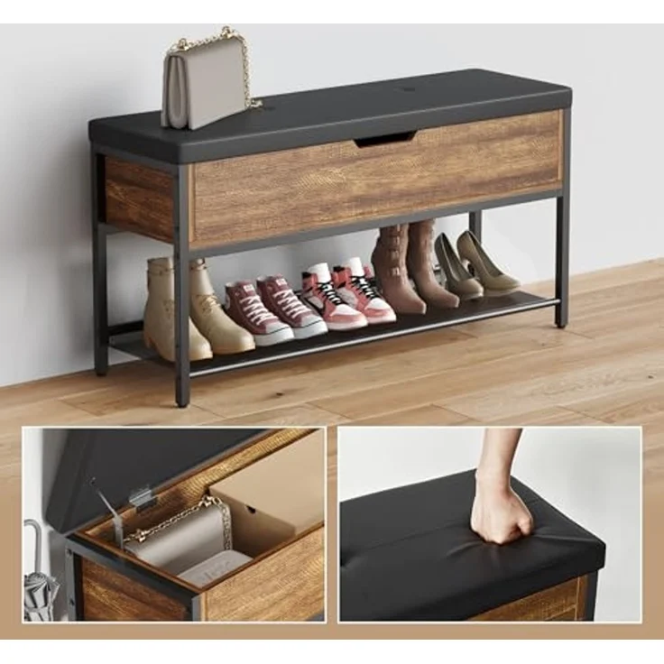 Mondeer Schuhbank Aufbewahrungsbank (2 Etagen), mit Verstellbarem Regal, mit gepolstertem Sitz und verdeckter Lagerung – Bild 4