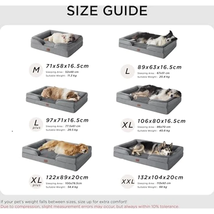 BEDSURE orthopädisches Hundebett Ergonomisches Hundesofa - 106x80 cm Hundecouch mit eierförmiger Kistenschaum für große Hunde, waschbar rutschfest Hundebetten, grau – Bild 5