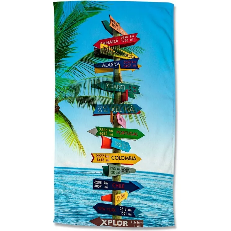 Good Morning Mikrofaser Strandtuch Liegetuch 100 X 180 cm Beach Sign bunt