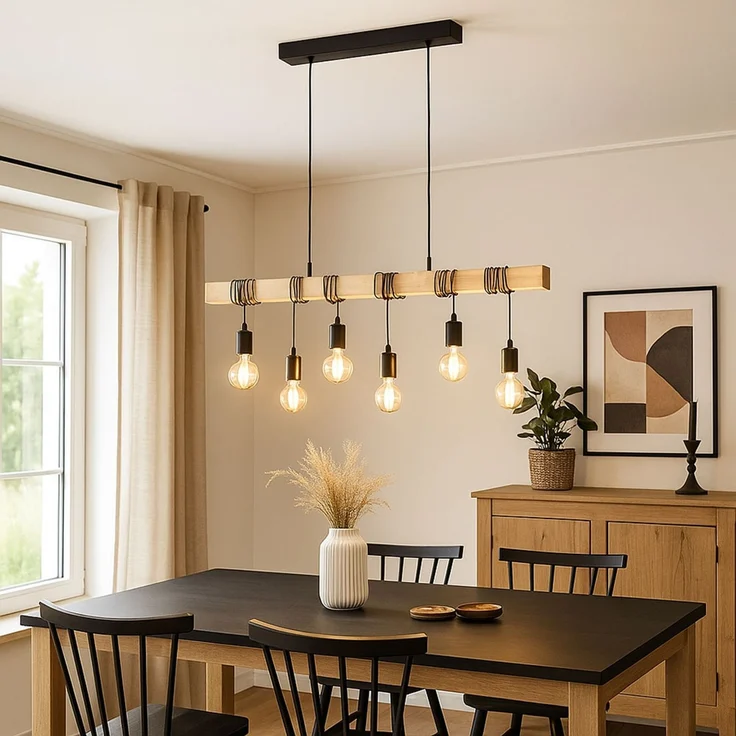LED Pendelleuchte, Holzbalken Eiche Optik, H 191,5 cm – Bild 2