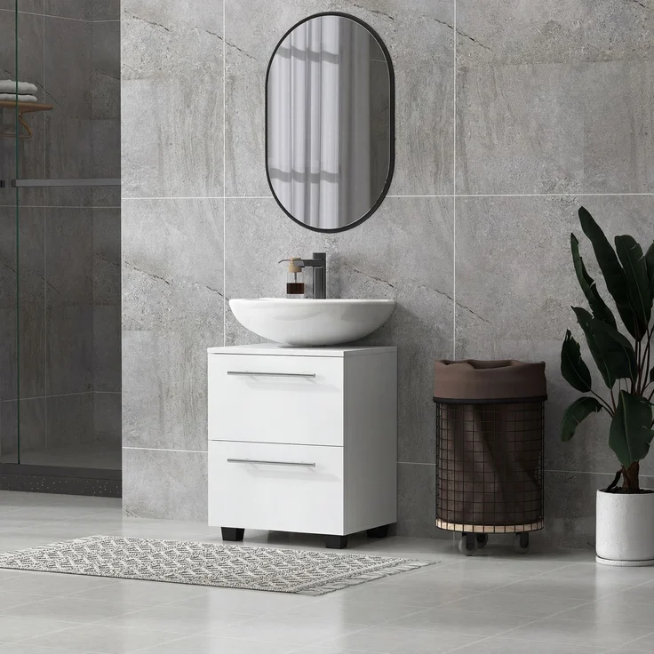 Badezimmerschrank, Waschbecken-Kommode mit Schublade, kompakt, Spanplatte, Weiß--Weiß--59x35.5x41.5cm--YOUDENOVA – Bild 10