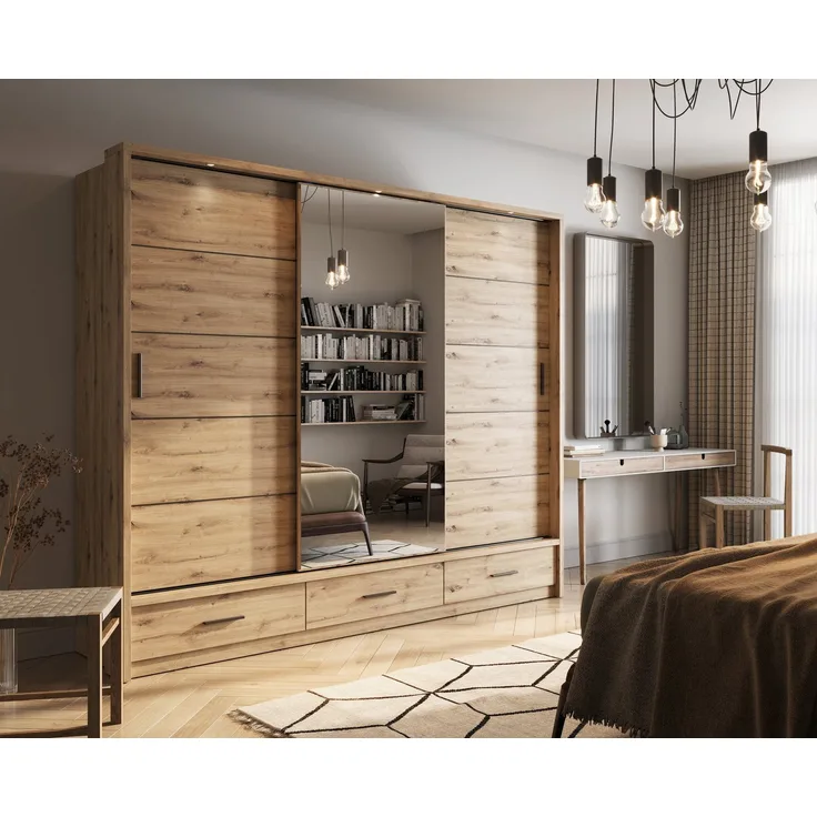 Compleo Kleiderschrank ARTI 01 mit 3 Schubladen, mit Spiegel, 3-türig Schwebetürenschrank
