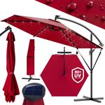 Kingsleeve Sonnenschirm 300 cm LED Beleuchtet UV Schutz 80+ Schutzhülle Kurbel Ampelschirm Rot