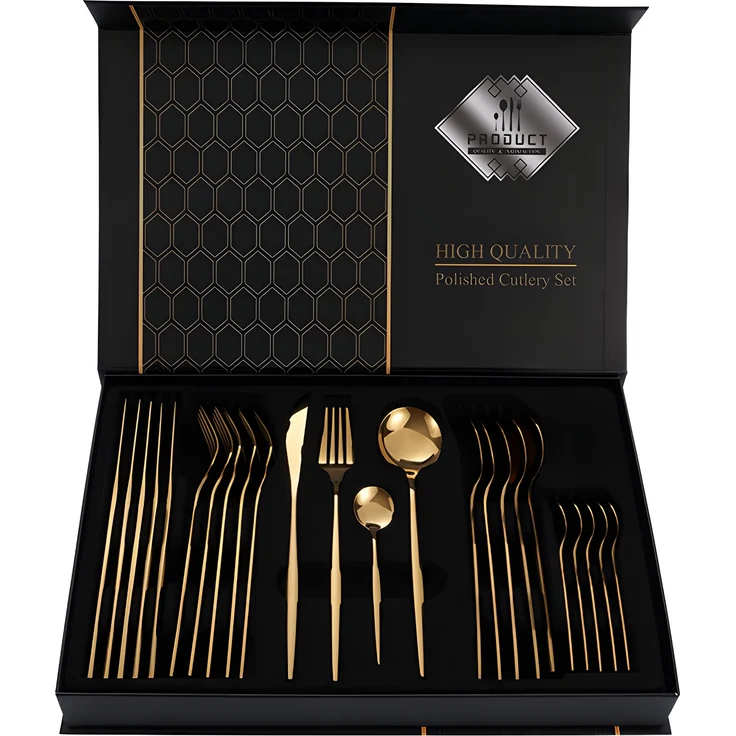 Cheffinger Premium Besteckset, 6 Personen 24-tlg, Edelstahl gold – Bild 5