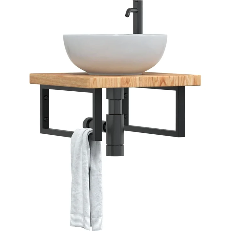 vidaXL Waschtischplatte mit Halterung Stahl und Massivholz Eiche 3302409 – Bild 1