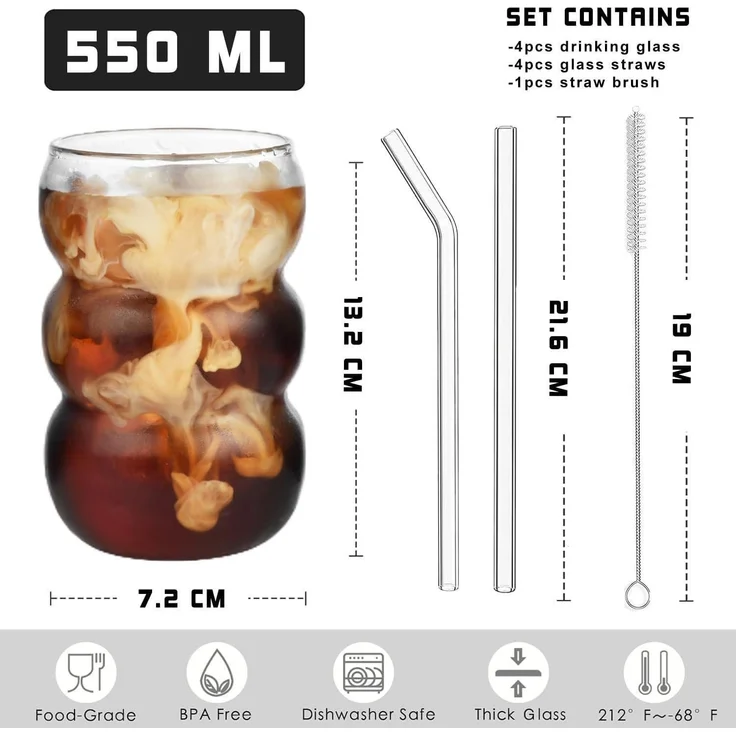 4er Set Trinkglas 550ml gerippte Longdrink Cocktail Gläser Wave Glas – Bild 2