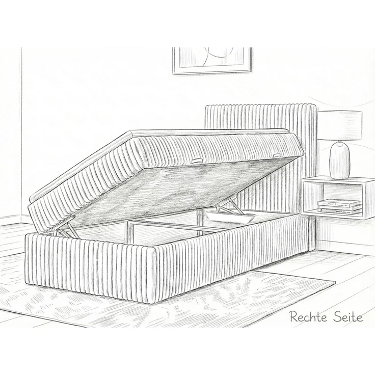 Boxspringbett RALF 160 x 200 cm mit Bettkasten, Topper und gepolstertem Kopfteil. Farbe: Grau, Härtegraden: H3 , Topper: Visco-Topper – Bild 5