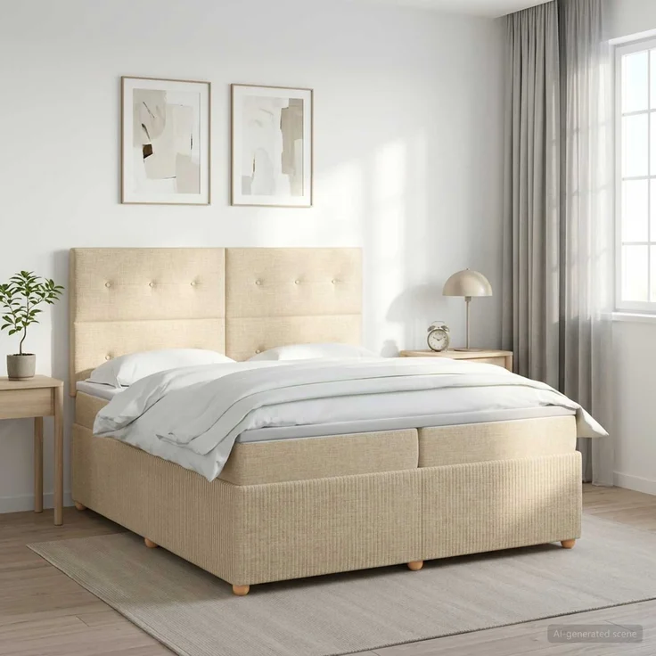 vidaXL Boxspringbett mit Matratze Creme 200 x 200 cm Stoff 3454478 – Bild 1