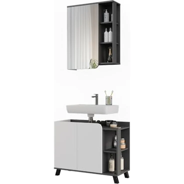 Vichy Badmöbel-Set Karen, Waschbeckenunterschrank und Spiegelschrank, Anthrazit/Weiss, 2 Teile – Bild 6