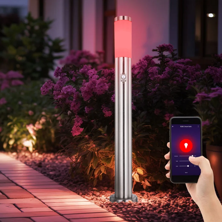 Smart RGB LED Stehleuchte, silber, Bewegungsmelder – Bild 2