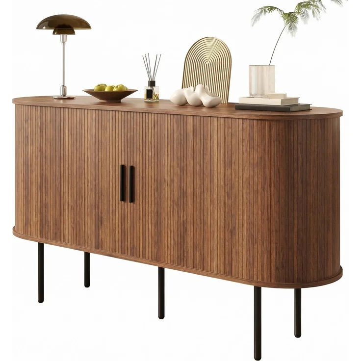 Merax Sideboard mit Rolljalousie-Türen, Aluminiumgriffen & Eisenbeinen – Vielseitiger Aufbewahrungsschrank für Wohnzimmer, Esszimmer & moderne Einrichtung – Bild 10