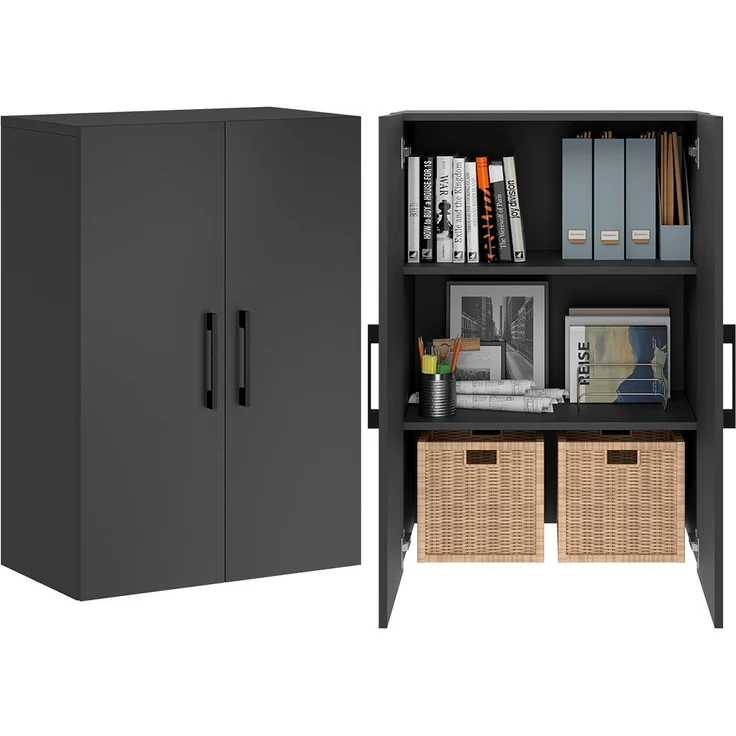 Bellamio 'Apol' Mehrzweckschrank, anthrazitschwarz, 88x33x60 cm, kleiner Aktenschrank mit 3 Fächern – Bild 1
