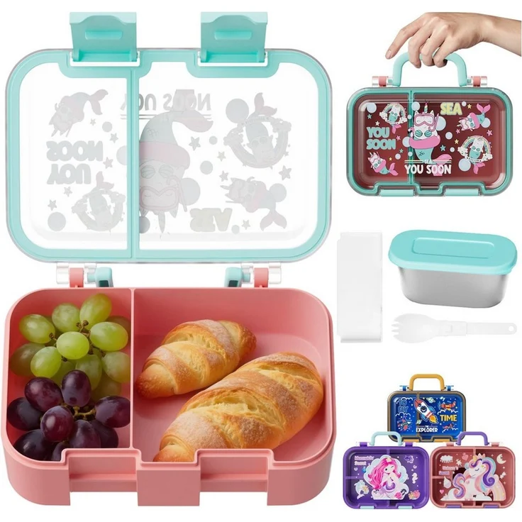 Bundviel Lunchbox Brotdose Kinder mit Fächern Bento Box Auslaufsicher Lunchbox – Bild 5