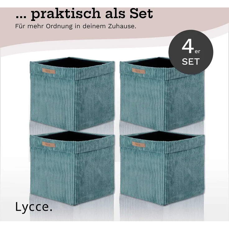 Lycce faltbare Aufbewahrungsbox, 4er Set - Cord, passend für Kallax Regal, abnehmbarer Bezug, robust, formstabil Türkis 31x33x33cm – Bild 6