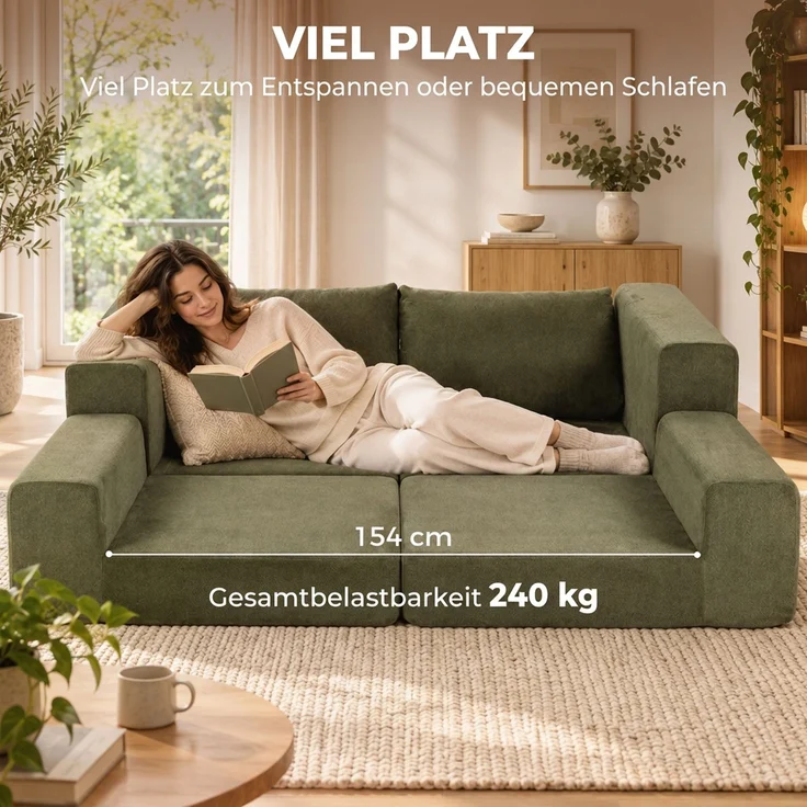 HOMCOM Schlafsofa, Polyester, Grün, 208 x 181 x 58 cm – Bild 5