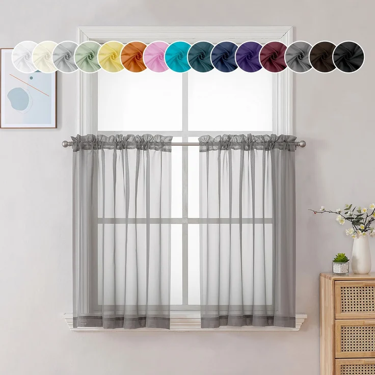 Chyhomenyc Durchsichtige Vorhänge, 76,2 cm Länge, 2 Paneele, lichtfilternd, Voile, Stangentasche, Kurze Fenster, Curtians für Badezimmer, Wohnzimmer, Bauernhaus, kleine Fenster, 106,7x76,2 cm (B x