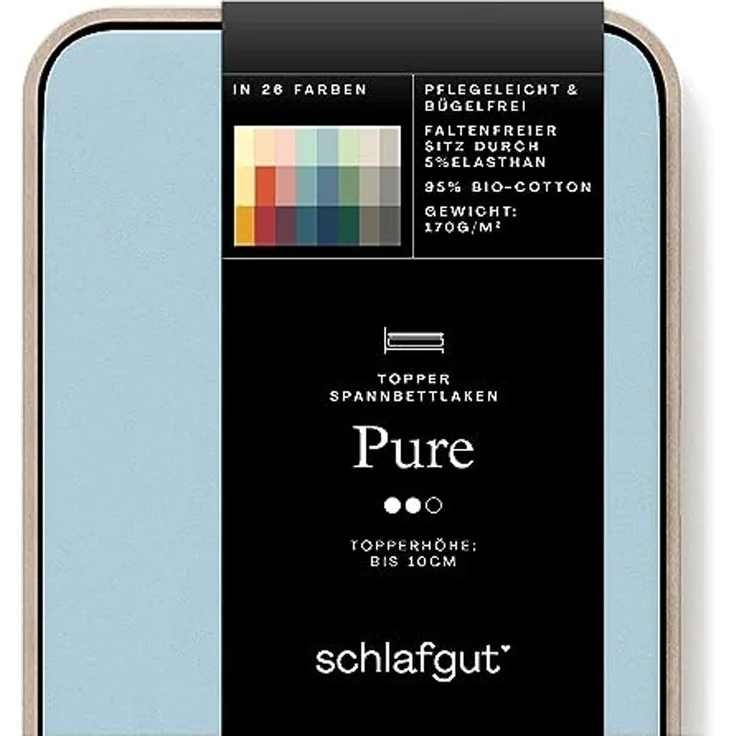 Schlafgut 'PURE TOPPER' Spannbettlaken, für Topper bis 10 cm Höhe, Blue Light, M 120x200cm - 130x220cm, 100% Bio-Baumwolle – Bild 1