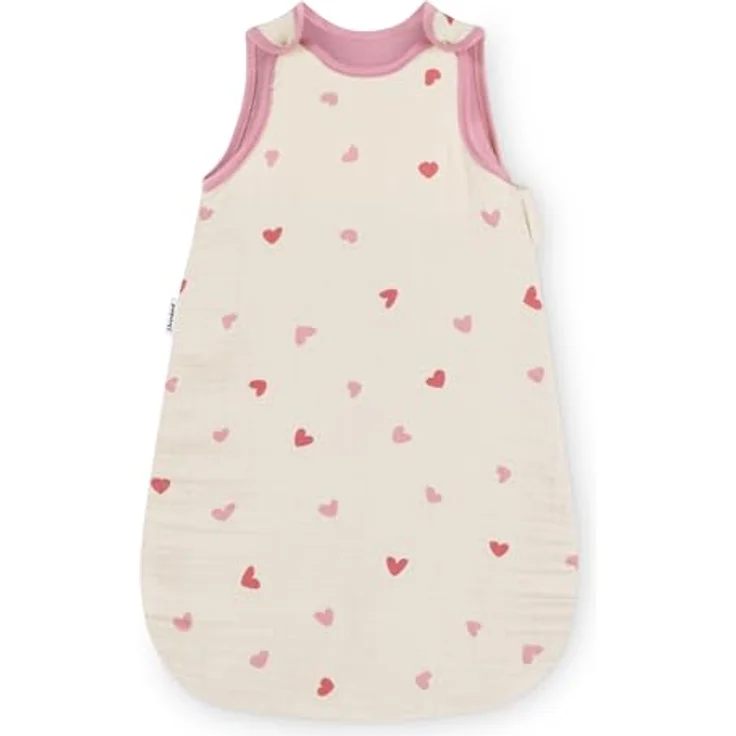 Ehrenkind® Baby Sommerschlafsack Rund Musselin | aus weicher OEKO-TEX zertifizierter Bio-Baumwolle | Sommer Baby Schlafsack Baby 1 TOG Gr. 50/56 Natur Herzen – Bild 2