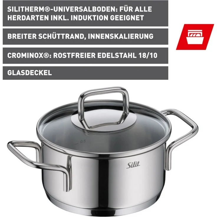 Silit Bratentopf Extra Cook, mit Glasdeckel, Edelstahl 18/10 (2-tlg), SiliTherm Universalboden, induktionsgeeignet, spülmaschinengeeignet