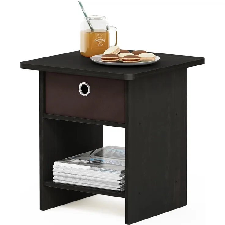 Furinno Dario Beistelltisch/Nachttisch mit Schublade, Espresso/Braun