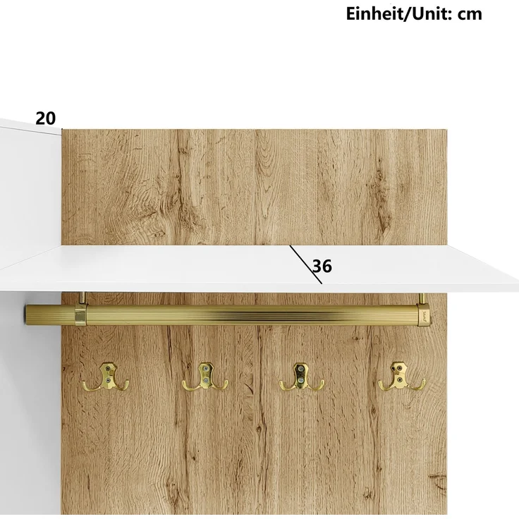 Garderoben-Set mit Spiegel, LED-Beleuchtung und Sitzbank, 110x38x190 cm, Weiß/Holz – Bild 6
