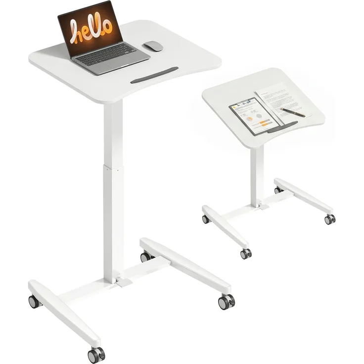 MELAYR, Höhenverstellbarer Stehschreibtisch, Rollbarer Schreibtisch mit neigbarer Tischplatte, 60.5 x 52 x 114 cm, Weiß