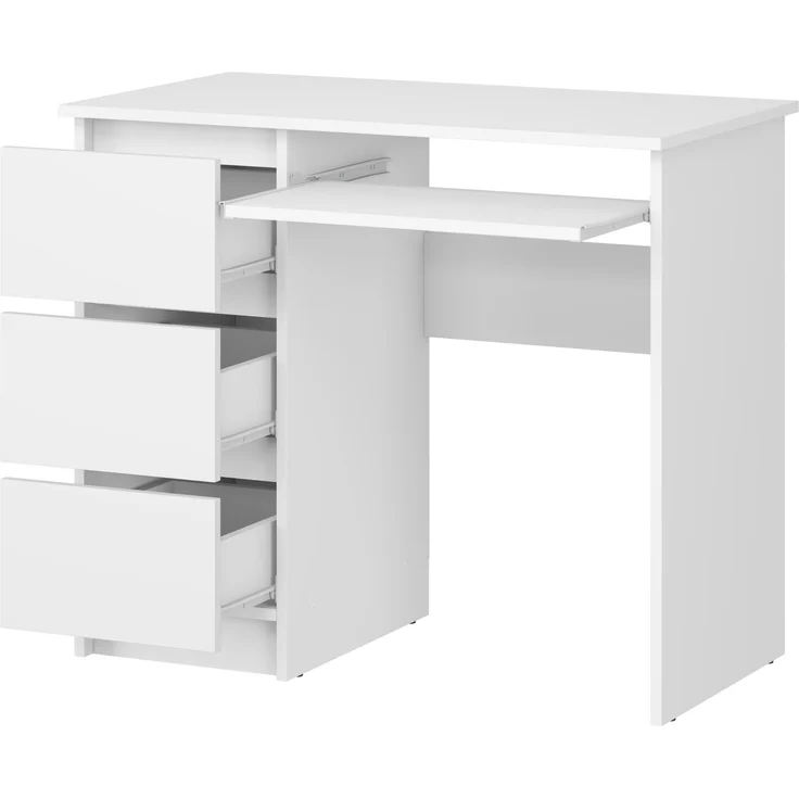 Shefa Line CINA Schreibtisch Weiß 90x50 cm - Computertisch mit 3 Schubladen & Tastaturauszug – Bild 3