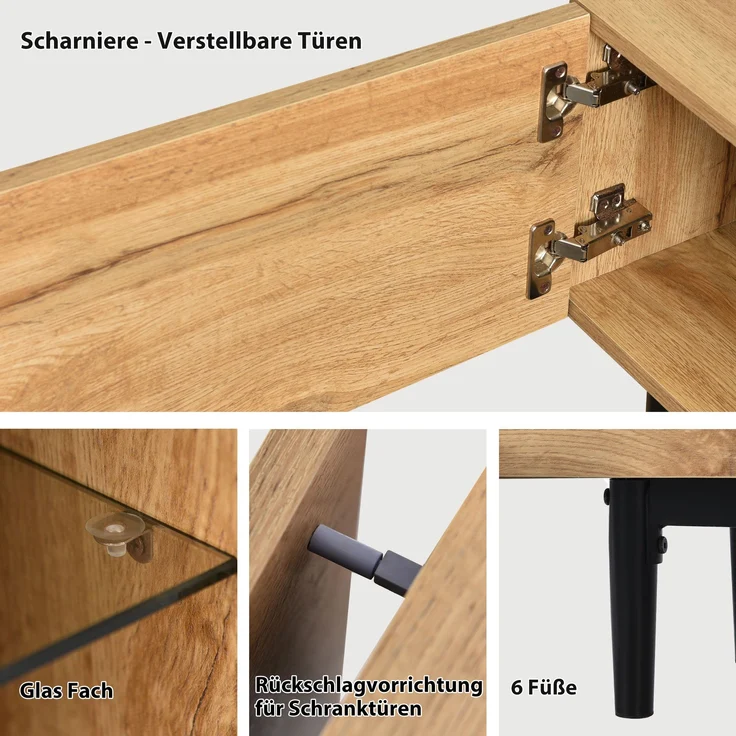 Moderner TV-Schrank aus MDF mit Holzmaserung, 175 x 31 x 41 cm, variable LED-Leuchten in 7 Farben, 175x31x41cm, Helle Eiche – Bild 10