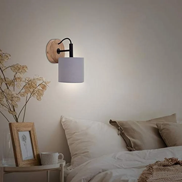 Briloner Leuchten Wandleuchte 2075-014, ohne Leuchtmittel, 2700K - Extra-Warmweiß, Stoff Wandleuchte mit Holzbasis und Stoffschirm – Bild 3