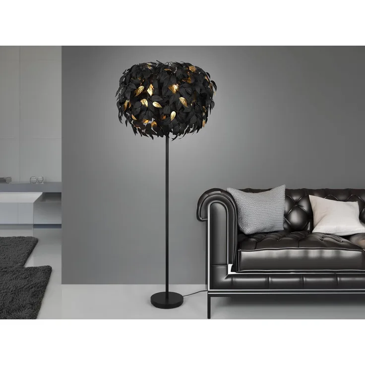 TRIO Leuchten 'Leavy' Stehlampe, ohne Leuchtmittel inkl. Fußschalter, Metall / Kunststoff schwarz / gold, Höhe: 180 cm