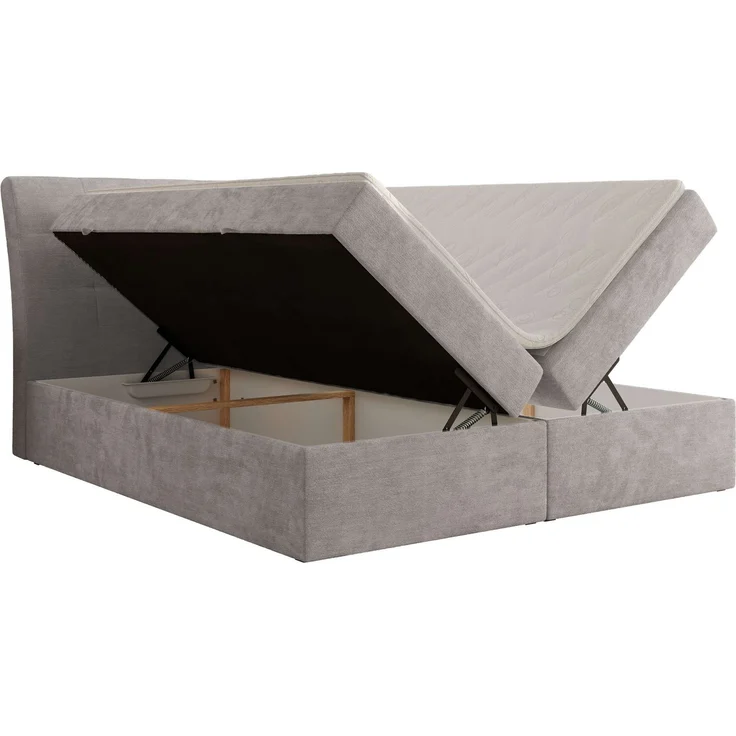 Boxspringbett DAGOS 180x200 cm mit Kopfteil, Lattenrost und Stauraum – Doppelbett mit Matratze & Topper Visco , stabile Konstruktion, Bettkasten, modernes Design - Hellgrau Schenille glatt - H3 – Bild 4
