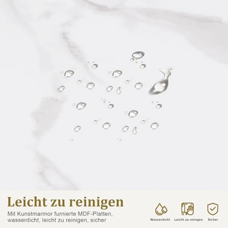 M MCombo Beistelltisch mit Schublade, Modern Sofatisch Marmor Weiß Gold, Klein Kaffeetisch Metallgestell, Nachttisch mit 2 Ablagen, Couchtisch für Wohnzimmer, 60x40x55, 2138 – Bild 6