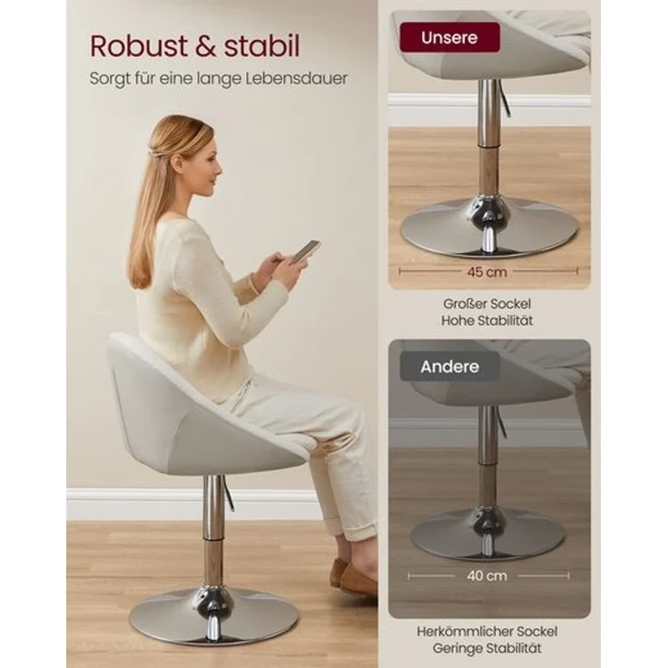 Vasagle Stuhl verstellbar, Schminkstuhl, Bürostuhl, drehbar, Barhocker mit Rückenlehne und Sockel, Stahl, für Theke, Büro, Schminktisch, Esszimmer – Bild 5