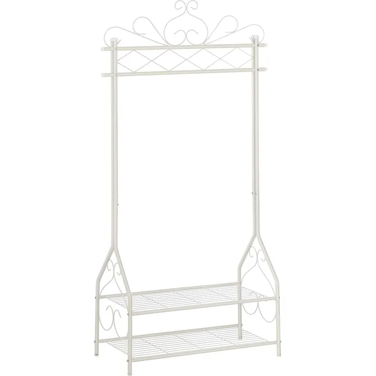 Songmics Kleiderständer im Vintage-Stil Garderobenständer mit Kleiderstange und 2 Ablagen aus Metall 92 x 173 x 41 cm Beige HSR07W