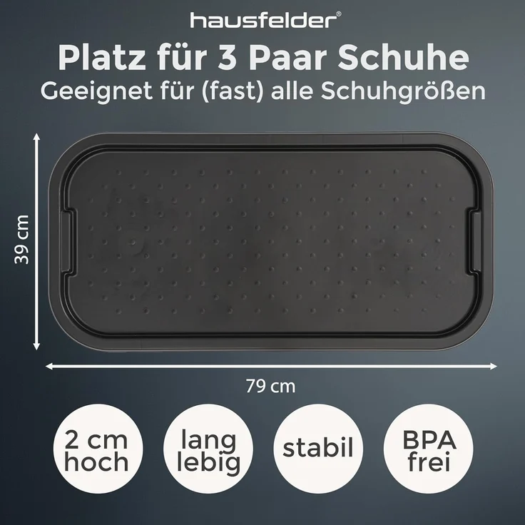 Hausfelder Schuhabtropfschale Schuhablage Abtropfwanne Schuhe, 39 x 79 x 2 cm (1-tlg), für bis zu 3 Paar Schuhe, strukturierte Oberfläche – Bild 3