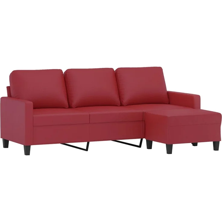 3-Sitzer Sofa, Couch Wohnzimmer mit Hocker Weinrot 180 cm Kunstleder – Bild 3