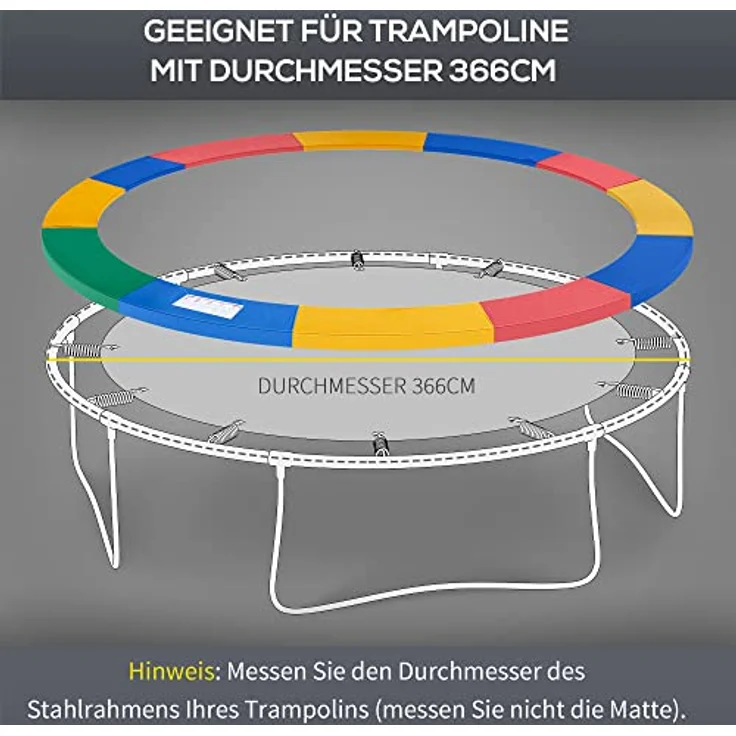 HOMCOM Trampolin Randabdeckung Ø366 cm, bunte PE-Polsterung für sichere Nutzung und Wetterschutz – Bild 4
