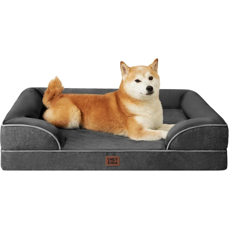 LuxusKollektion 'EHEYCIGA' orthopädisches Hundebett für große Hunde, mit Memory Foam, waschbar, Flanell dunkelgrau, 68 x 91 x 15 cm – Bild 1