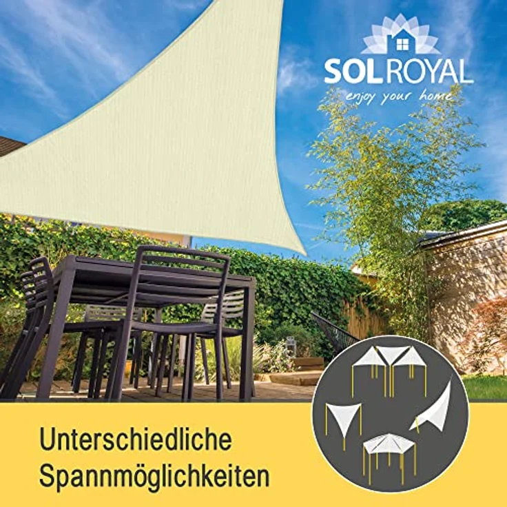 Sonnensegel dreieckig 2 x 2 x 2 m Balkon Sonnensegel Wasserdurchlässig Terrasse Sonnenschutz Segel Creme – Sol Royal Sonnensegel Balkon Segeltuch UV Sonnenschutz Garten Pool Camping - Shade Sails HS9 – Bild 7