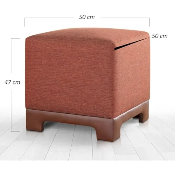 Atelier Del Sofa Stylish Tile Red Pouffe, 50x50x47 cm | 50% Cotton & 50% Linen, 35 DNS Orthopedic Sponge, 6 cm Thickness | Faux Leather Legs, Modern Comfort – Bild 2