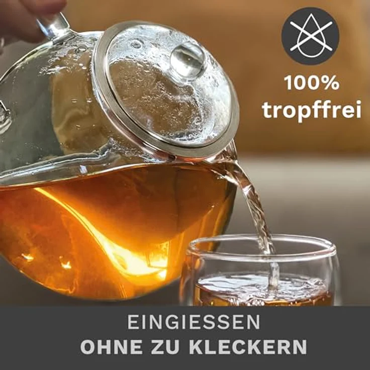 Creano Teekanne Creano Teekanne aus Glas 1,3l, 3-Teilige Glasteekanne mit Integriertem, (1er-Set, 2-St), tropffrei – Bild 4