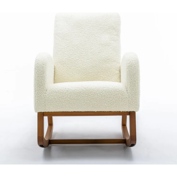 Mid-Century Schaukelstuhl Weiß aus Teddy, hohe Rückenlehne, 69x94x101 cm – Bild 8