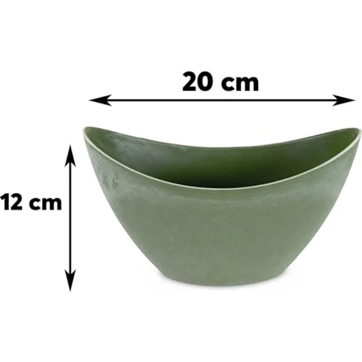 matches21 HOME & HOBBY Blumentopf Hohe Pflanzschale oval Vintage oliv-grün 20 x 12 cm wetterfest (1 St), Schiffchen Deko-Schale als Tischdeko Blumen-Schale Outdoor Garten-Deko – Bild 3