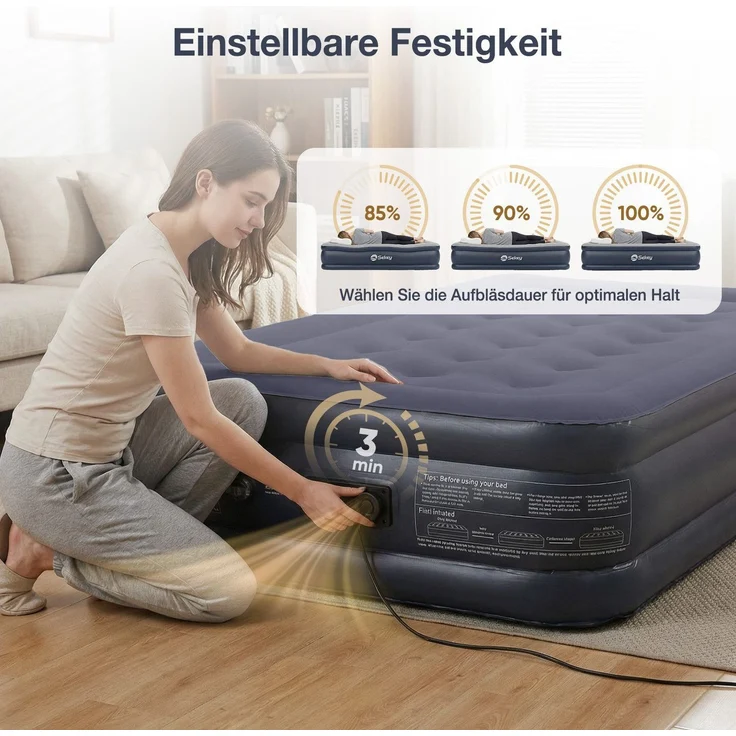 Sekey Luftbett mit integrierter Luftpumpe, Luftmatratze selbstaufblasend Camping, 203 x 102 x 40 cm, blau / blau – Bild 3
